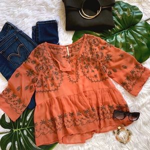 FREE PEOPLE Embroidered Crop Top